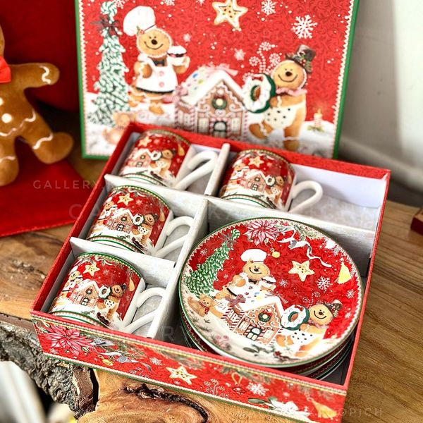 ست 4 تایی فنجان و بشقاب قهوه خوری بیسکوییت زنجبیلی