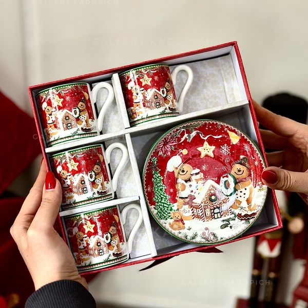 ست 4 تایی فنجان و بشقاب قهوه خوری بیسکوییت زنجبیلی