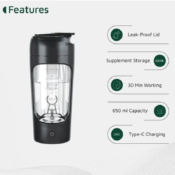 شیکر شارژی قابل حمل گرین لاین مدل Protein Mixer GNPRSH650MBK گنجایش 0.65 لیتر