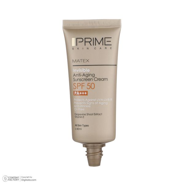 کرم ضد آفتاب و ضد چروک بی رنگ پرایم مدل Matex Colorless SPF50 مناسب انواع پوست حجم 40 میلی لیتر