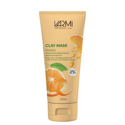 ماسک صورت خاک رسی پرتقال وارمی مدل Clay Mask حجم 150 میلی‌لیتر ضد جوش و آکنه، سم‌زدای عمقی، حاوی کپسول ویتامین C، روشن‌کننده و س