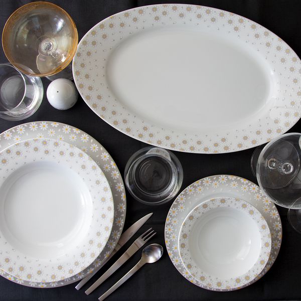 سرویس غذاخوری 28 پارچه چینی زرین ایران مدل ایتالیا اف کامومیلا کد 0128 درجه یک