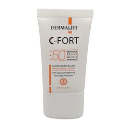 فلوئید ضد آفتاب بی رنگ درمالیفت SPF 50 مدل C-Fort محافظ UVA ،UVB و PA++++، حاوی ویتامین C، ضد پیری، مناسب انواع پوست حجم 40 م