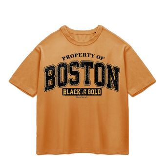 تی شرت باکسی پپا طرح Boston رنگ دارچینی