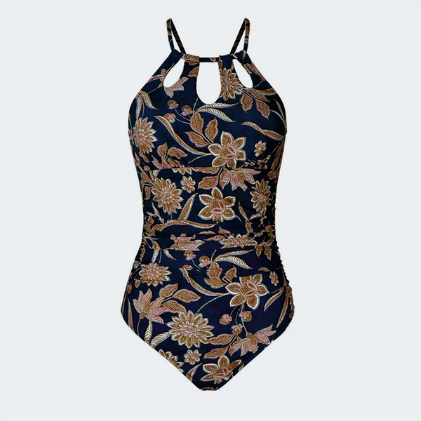 مایو یک تکه زنانه اورجینال برند کاپشی گل گلی سرمه ای