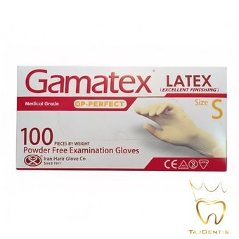 دستکش لاتکس غیر پودری حریر مدل گاماتکس سایز کوچک (S) بسته 100 عددی