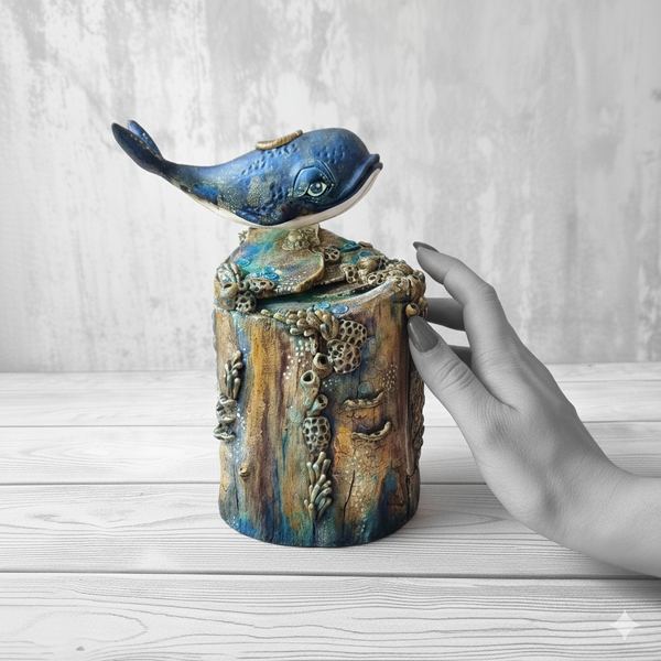 جاعودی آبشاری طرح نهنگ با پایه طبیعی چوبی