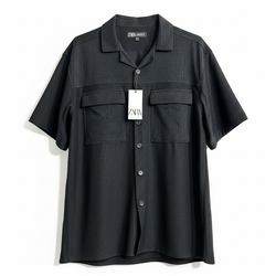 پیراهن دکمه ای آستین کوتاه مشکی مدل زارا