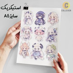 استیکر پک انیمه طرح دخترانه ترکیبی بدون برش سایز A5 کد 01