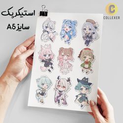 استیکر پک انیمه طرح دخترانه ترکیبی بدون برش سایز A5 کد 02