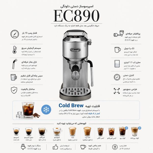 اسپرسو ساز دلونگی 1100 میلیلیتر مدل EC890