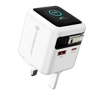 شارژر دیواری فست شارژ Powerology (پاورولوژی) مدل Halo Dual-Port GaN Charger 70W