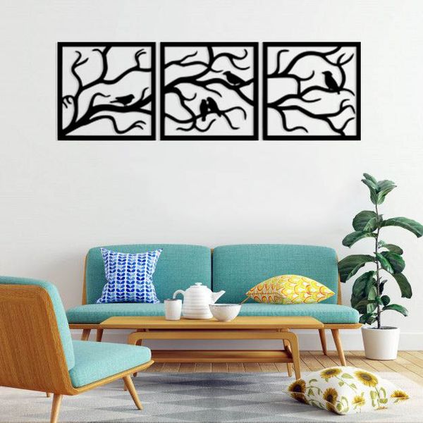 استیکر دیواری طرح پرنده روی شاخه مجموعه 3 عددی