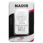 شمش نقره نادیر 100 گرمی عیار 999.9 برند Nadir ترکیه