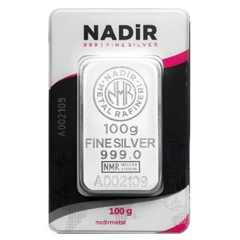 شمش نقره نادیر 100 گرمی عیار 999.9 برند Nadir ترکیه