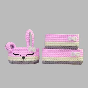 سبد قلاب بافی سیسمونی طرح خرگوش کد 5 مجموعه 3 عددی