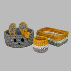 سبد قلاب بافی تریکو طرح نوزادی کودک کد 46 مجموعه 3 عددی