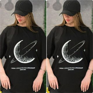 تیشرت لانگ زنانه ماه جنس نخ و پنبه سایز فری رنگ مشکی