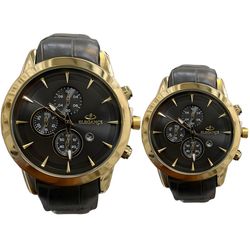 ست ساعت مچی عقربه ای زنانه و مردانه الگانس مدل بند چرمی تک موتوره کد 04