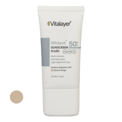 فلوئید ضدآفتاب رنگی ویتالیر SPF 50 مدل Whitevit مناسب انواع پوست حجم 50 میلی لیتر