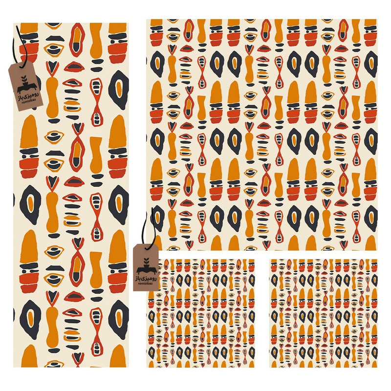 ست رومیزی 4 تیکه رومیزی باز مدل آفریقایی باستانی کد 11058