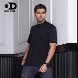 تیشرت مشکی لش آستین سه ربع پارچه پنبه ماکان گرماژ بالا