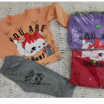 ست بلوز وشلوار دخترانه شیک طرح گربه وووش