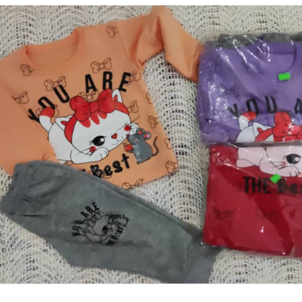 ست بلوز وشلوار دخترانه شیک طرح گربه وووش