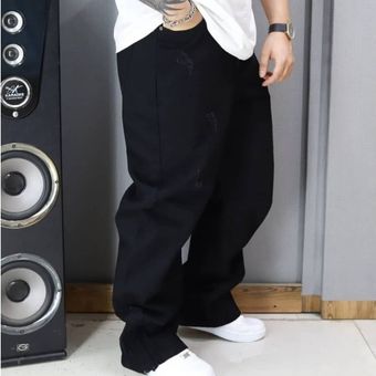 شلوار بگ مشکی مردانه پارچه جین کجراه سنگشور گرماژ بالا