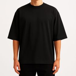 تیشرت لش آستین سه ربع باکسی مشکی پارچه ماکان گرم بالا