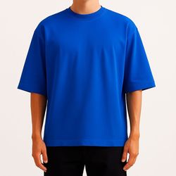 تیشرت لش باکسی آبی شالی پارچه ماکان گرم بالا