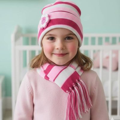 شال وکلاه دخترانه شیک صورتی