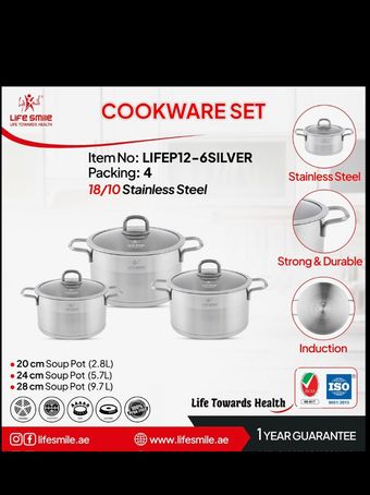 سرویس قابلمه 6 تکه استیل لایف اسمایل مدل LIFEP12_6_3SILVER