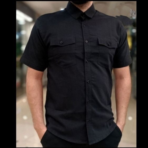 پیراهن مشکی مردانه آستین کوتاه دوجیب