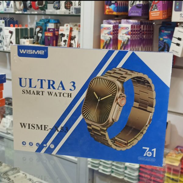 ساعت هوشمند WISME مدل ULTRA 3 (X53) با صفحه نمایش لوکس طلایی و پکیج 7 تایی بند