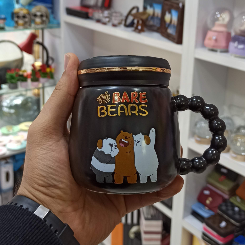 ماگ فانتزی طرح سه خرس کله پوک درب آینه ای
