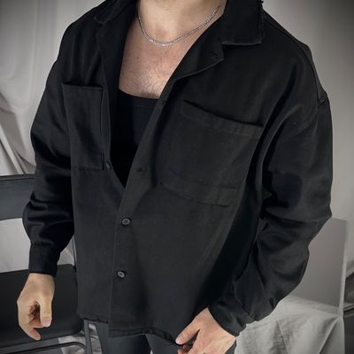 کت باکسی کتان مشکی