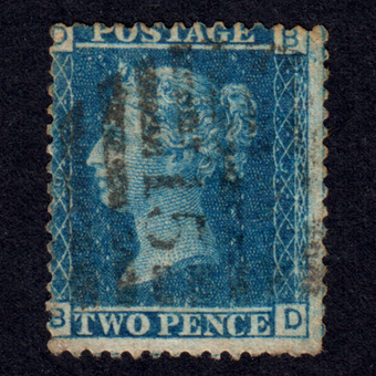 تمبر کلاسیک دو پنی آبی بریتانیا 1858 معروف به Pence blue