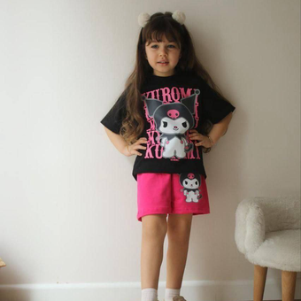 ست تیشرت شلوارک کرومی مشکی صورتی