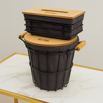 سطل و جا دستمال درب چوب آیسل کد 1131 کاور طوسی