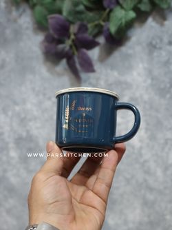 ماگ براق لبه برجسته طلاکوب آبی