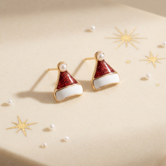 گوشواره مینیمال کلاه کریسمسی