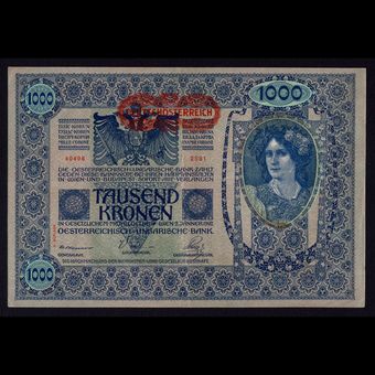 اسکناس 1000 کرون اتریش مجارستان با سورشارژ اتریش آلمان