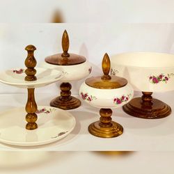 سرویس پذیرایی چوب و سرامیک 4 تیکه گل سرخی لبه گرد