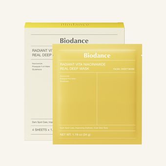ماسک هیدروژلی بایودنس مدل نیاسینامید روشن کننده و ضدلک پوست بسته چهار عددی Biodance Radiant Vita Niacinamide Real Deep Mask