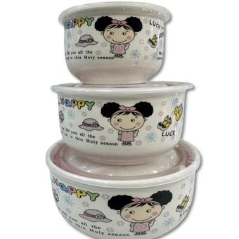 سرویس قابلمه چینی نوزادی  چیکو 3 تکه طرح دختر کد 122