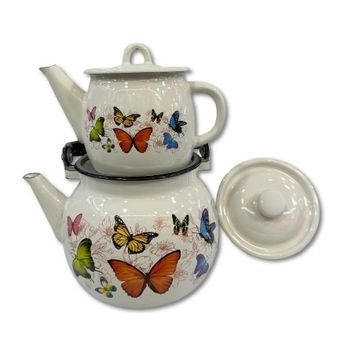 کتری قوری 3/5 لیتر لعابی طرح پروانه کد 156