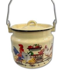 دبه روغن لعابی 2 کیلویی طرح خروس باسواد رنگ کرم  کد 167/1