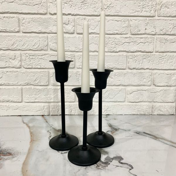 شمعدان فلزی سه عددی مشکی مدل ستا