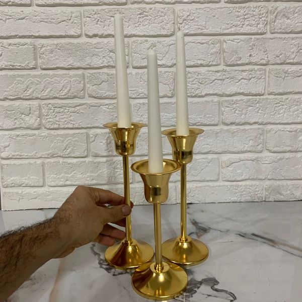 شمعدان فلزی سه عددی طلایی مدل ستا